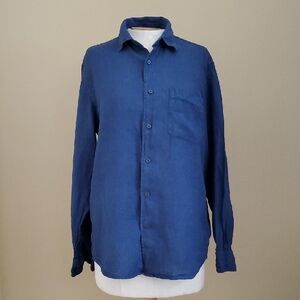 Uniqlo 100% Linen Blue Women's Button Down Shirt